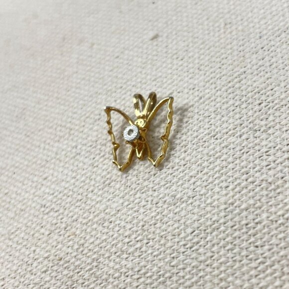 Butterfly Openwork Pendant With Diamond Chip Gold Tone Necklace Vintage - Picture 5 of 9